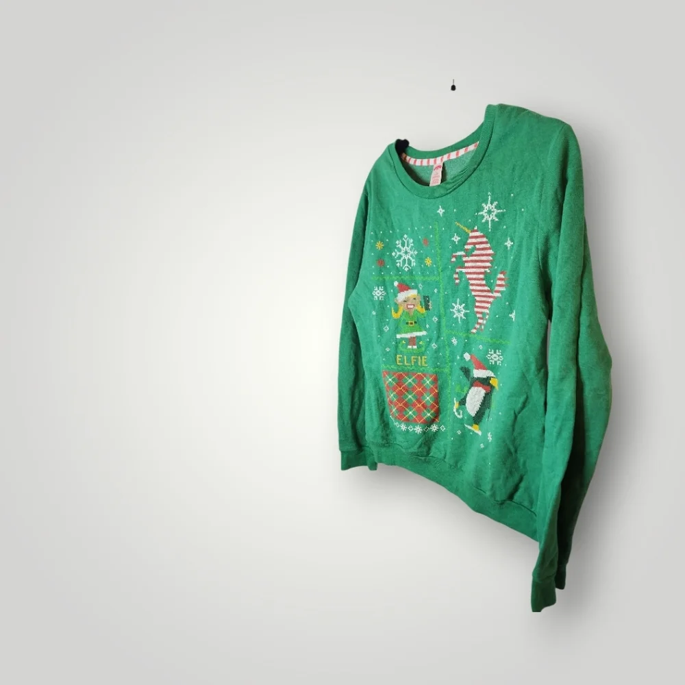 Holiday time Green Elfie Christmas Sweater ugly sweater size M 8 10